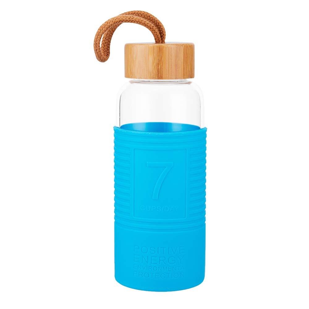 borosilicaatglas bamboe deksel glas water fles met siliconen mouwen mini water drink fles met touw