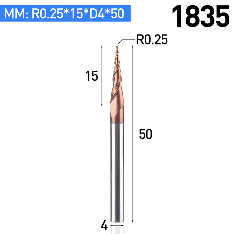 HUHAO 2pcs/lot HRC55 Tapered Ball Nose End Mill Tungsten Solid Carbide Coated CNC Milling Cutter D4-D10mm Engraving Bit: 1835