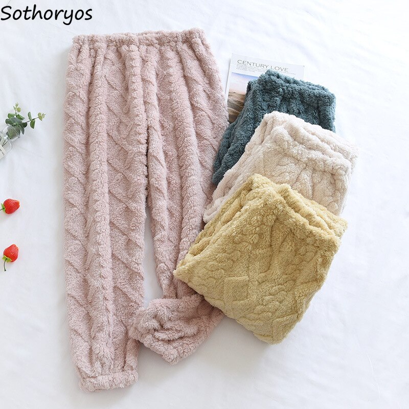 Pantalones de dormir de franela con cintura elástica para mujer, ropa para el hogar, informal, gruesa, holgada, a la , para estudiantes