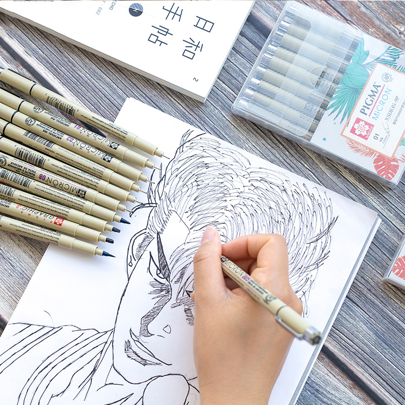 Markører sæt pigma micron pen blød pensel tegning maleri vandtæt pen 005 01 02 03 04 05 08 1.0 2.0 3.0 pensel kunst markører
