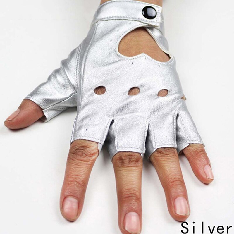 Guantes de cuero sin dedos para mujer, manopla de mitad de dedo, transpirables, para: SV