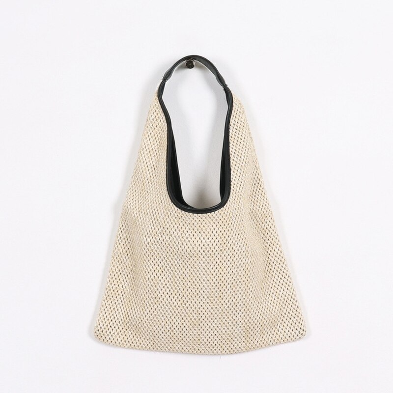 Bolso de hombro de gran capacidad para mujer, bolsa de playa de paja tejida, informal, para compras, de punto: Beige Shoulder Bag