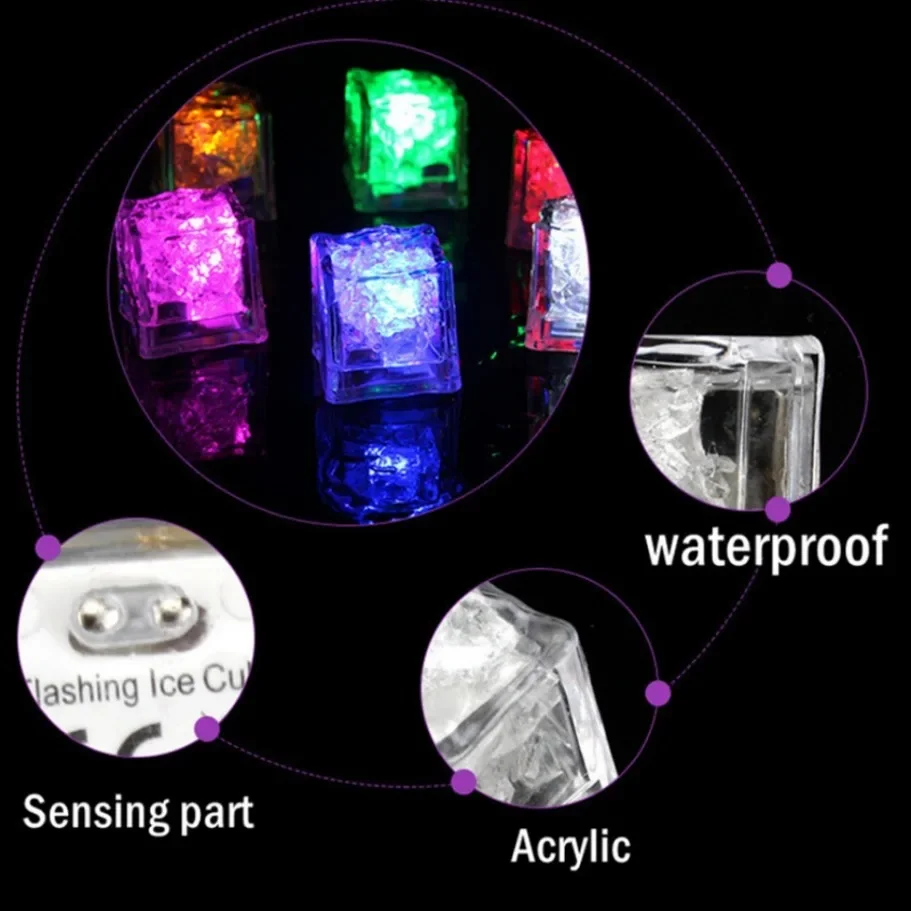 12–120 Stück wasserdichter LED-Eiswürfel, mehrfarbig, blinkend, leuchtet im Dunkeln, leuchtet für Bar, Club, Trinkparty, Weindekoration