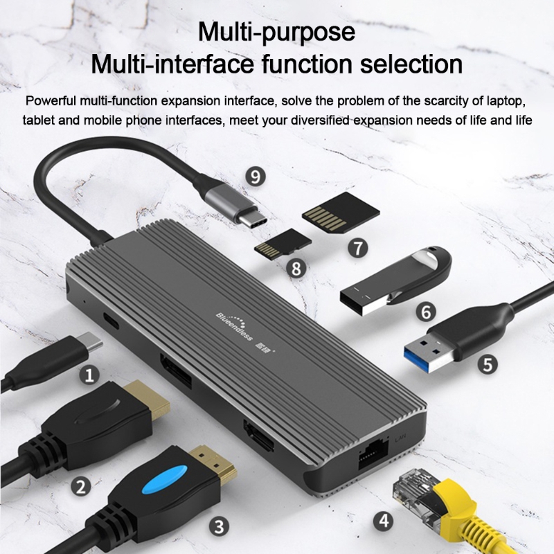 Multi-Häfen Typ C Hub Splitter 8in1 HDMI-Kompatibel USB 5GRj45 Docking Bahnhof Neue