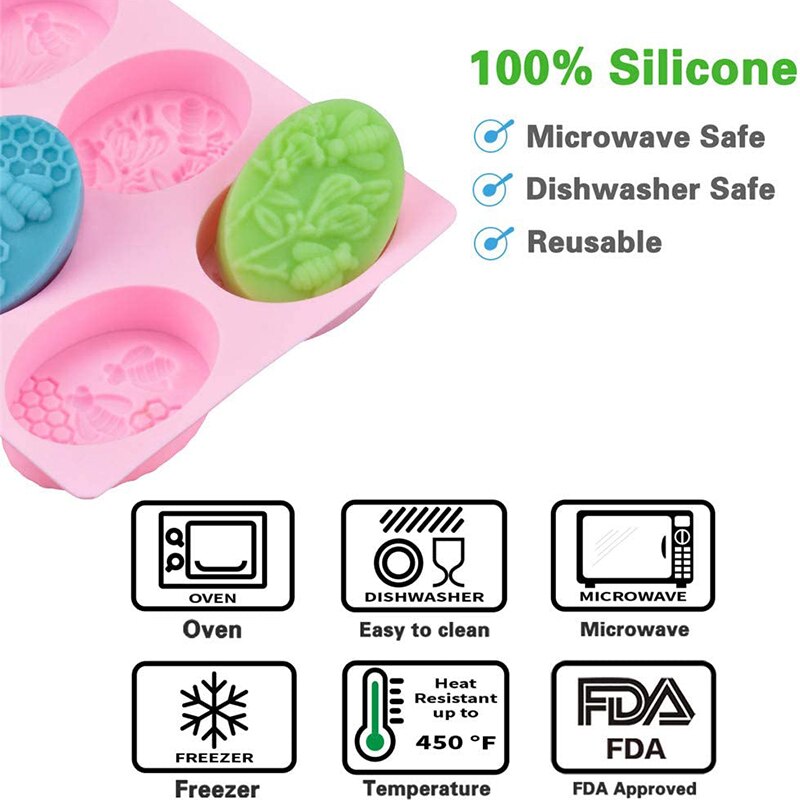 3D abeille Silicone ovale moules nid d'abeille savon moules plateau ruche gâteau moule de cuisson aucun collage BPA bougie moule