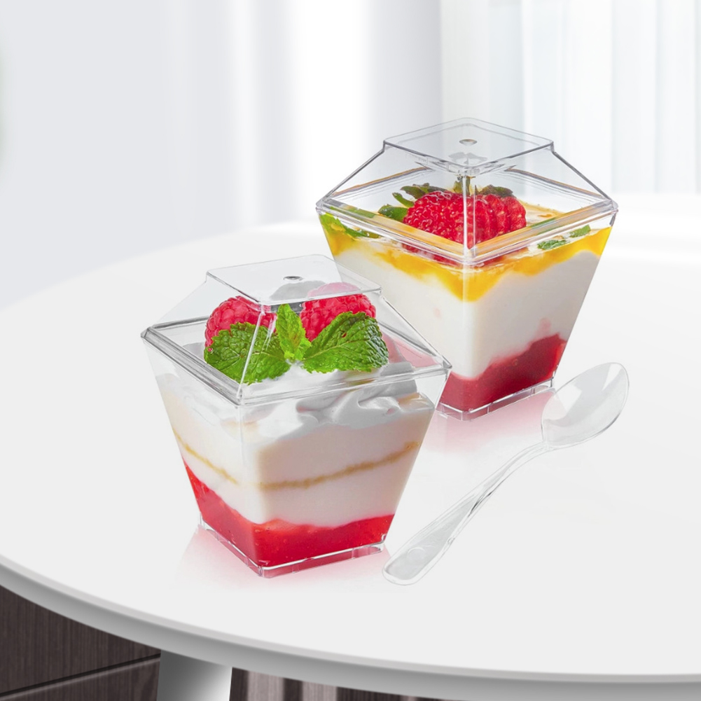50/100 Pack Plastic Dessert Cups Square Clear Yogurt Parfait Cups Parfait Cups for Fruit Pudding Mousse Ice Cream Party Wedding