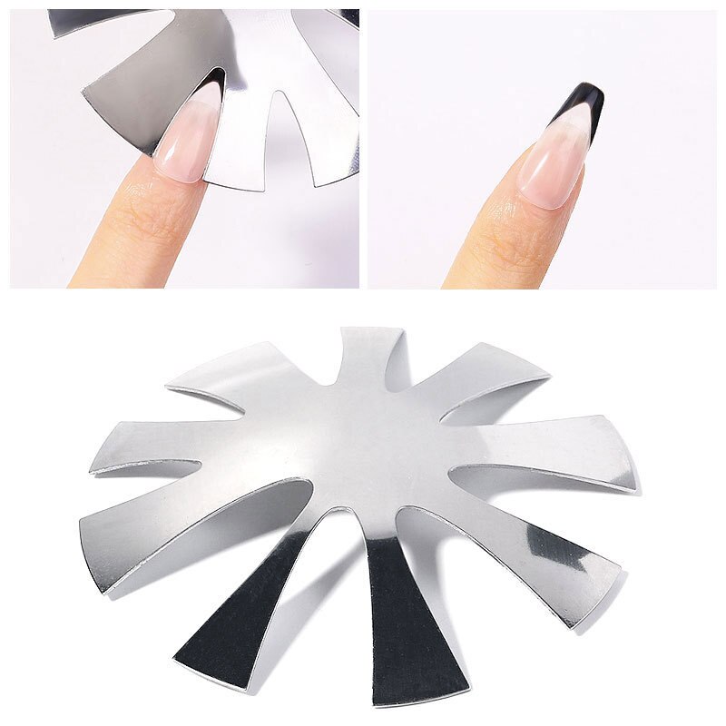 Pro 9 Sizes Easy French Smile Cut V Line almond shape Tips Manicure Edge Trimmer Nail Cutter Acrylic Pink White French Nails: 13-French Silver-G