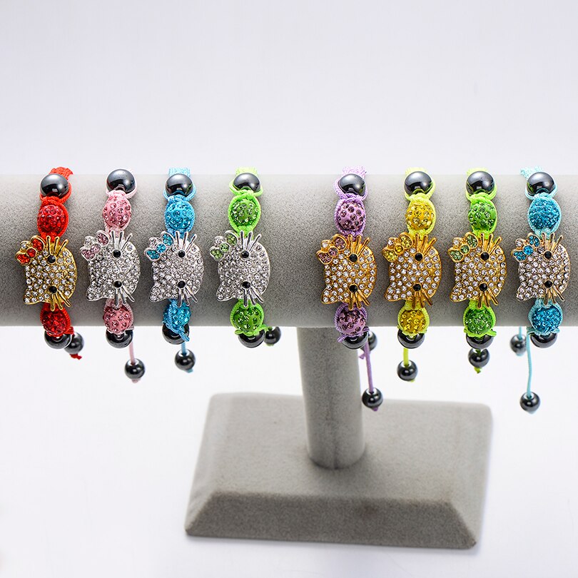 Kids Bracelet Children's Bracelet Connecte Handmade Cute Cat Bracelet for Girls Boys Crystal Beads Braid Charm Bracelets