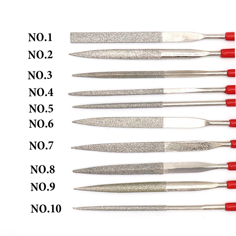 10Pcs Mini Files Titanium Diamond Coating Needle Flat File Set Metal Working Craft Polished Tools
