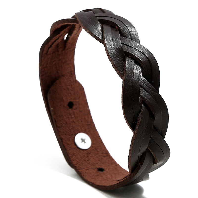 HXMENG-pulsera de cuero trenzado para niñas, brazalete de estilo coreano, versátil, sencillo: Brown