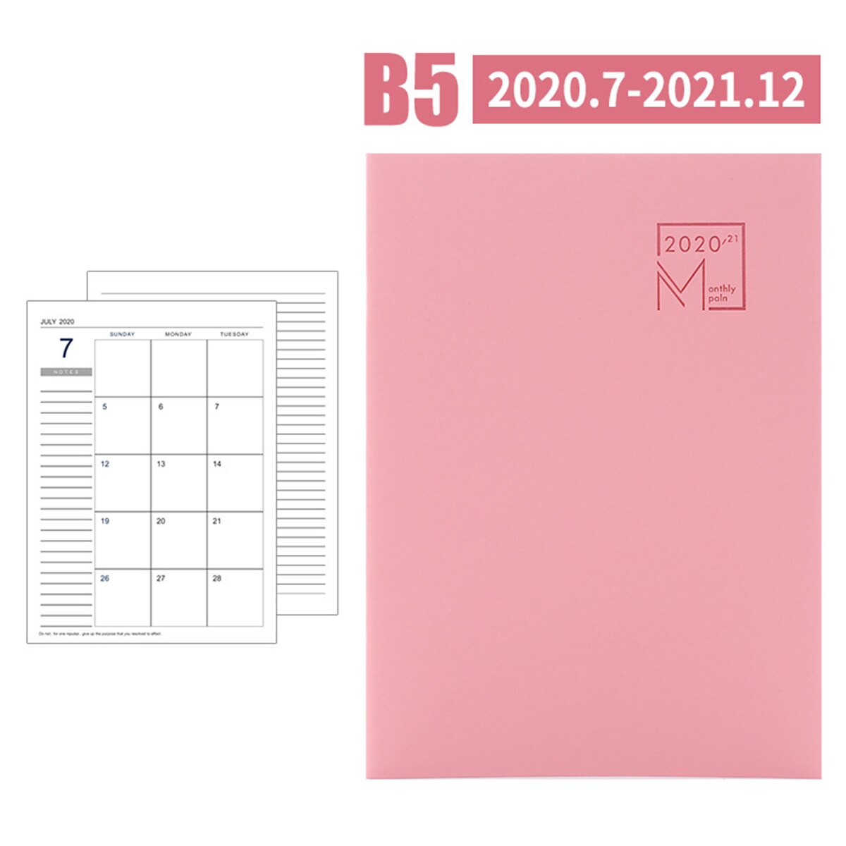B5 Self-Filling Monthly Planner Notebook Notepad Teacher Lesson Schedule Business Office Record Notebook 24 Sheets for 18 Months: Pink