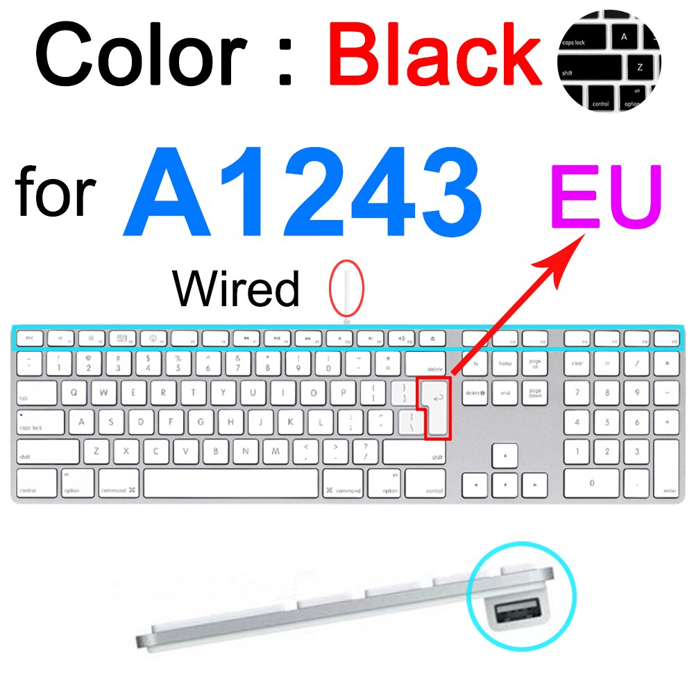 Keyboard Cover Voor Imac Draadloze Bluetooth Magic Voor Apple A1644 A1314 A1843 A1243 G6 Numeriek Toetsenbord Clear Eu Ons Protector huid: Black for A1243 EU