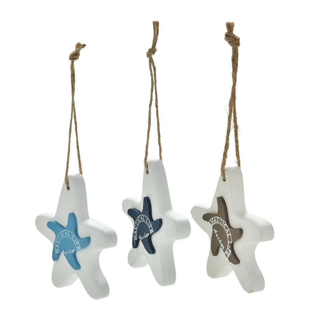 1PC Mediterranean Starfish Hung Fish Nautical Decor hang small adorn Crafts Wood Fish/decorated marine pendant