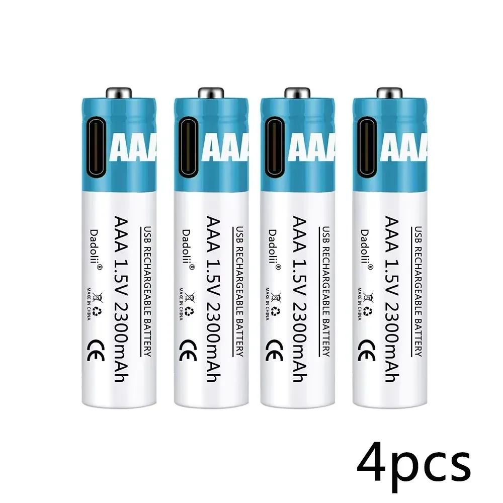Nueva batería recargable AAA de 1,5 V, batería AAA recargable de 2300mAh, batería de polímero de litio, carga rápida mediante Cable USB tipo C: Naranja