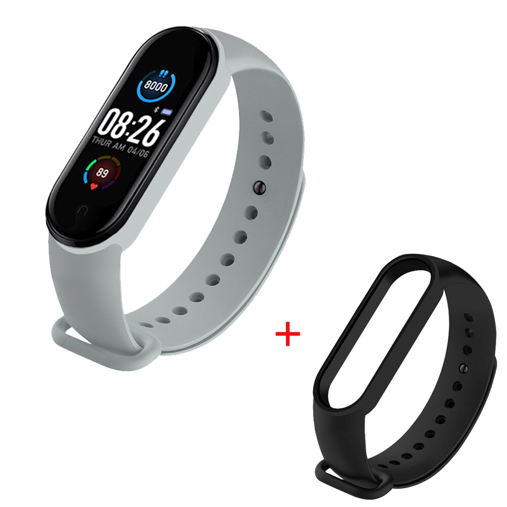 Smart Digitale Horloges Bluetooth Verbinding Call Bericht Herinnering Gezondheid Hartslag Monitoring Fitness Armband Wekker: Ligth Grey  Black