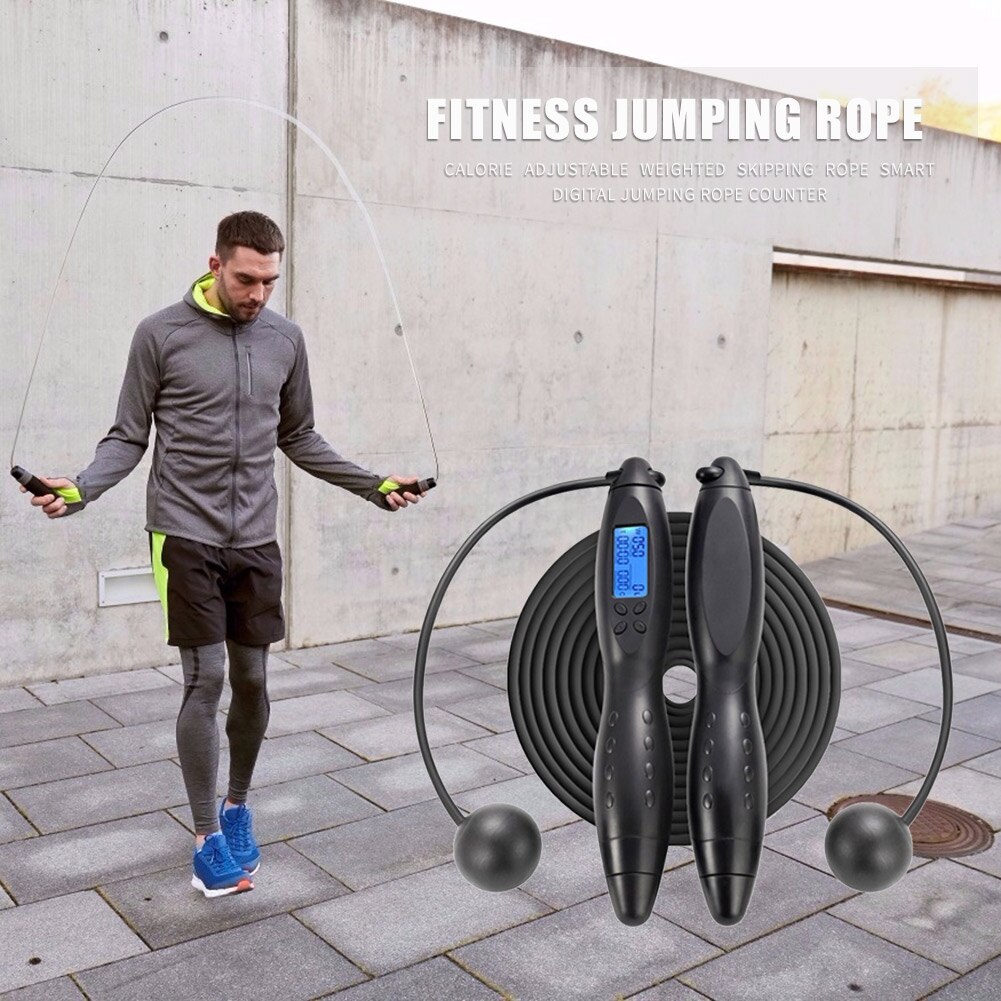 Digital Counting Jump Rope with Calories Counter Timer Adjustable Weighted Jumping Rope Fitness Boxing Training Workout Cordless