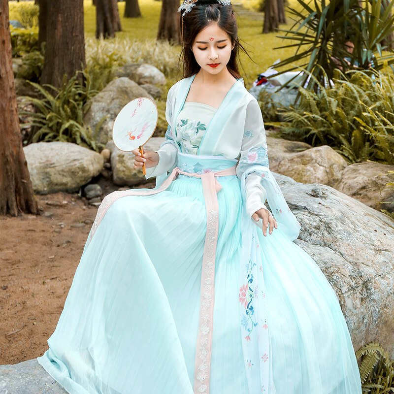 Hanfu Vrouwen Traditionele Dans Kostuum Folk Festival Outfit Fairy Jurk Oosterse Nationale Prestaties Kleding Stadium Pak DF1011