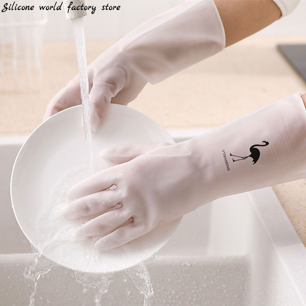 Silicone world 1 Pairs waterproof rubber latex dish washing gloves kitchen durable cleaning housework chores dishwashing tools