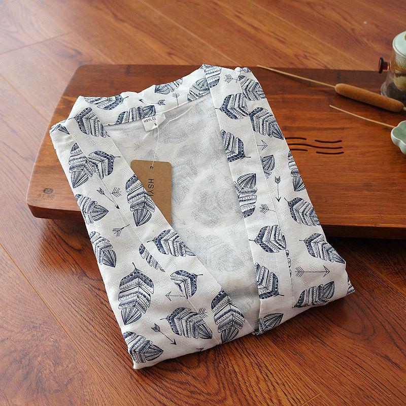 Heren Katoen Linnen Kimono Badjas Gown Haori Lente Herfst Losse Ongedwongen Nachtkleding Lange Kimono Vest Yukata Thuis Kleren: White / L