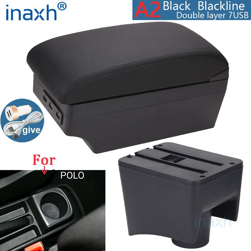 Für Volkswagen Polo Armlehne neue Für VW Polo Mk5 6R Vento Auto Armlehne Kasten Innen Teile Lagerung Kasten Auto Zubehör -2018USB: A2 Schwarz Linie 7USB