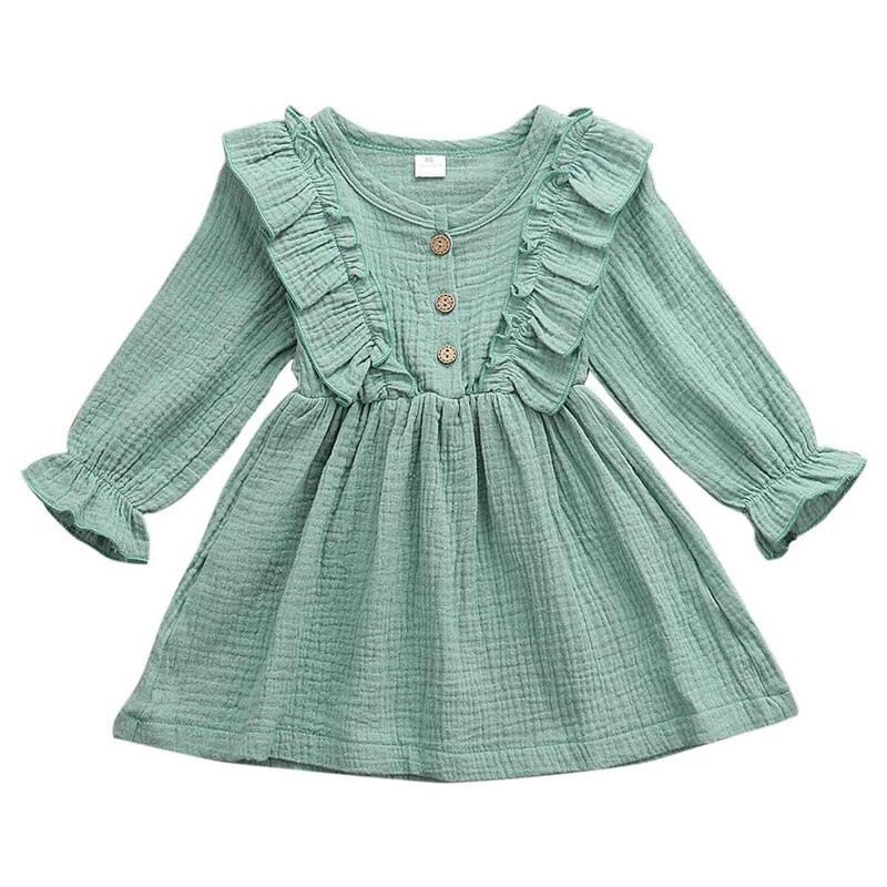 Robe d'automne pour filles, vêtements princesse, à volants et boutons solides, pour bébés,: C / 5T