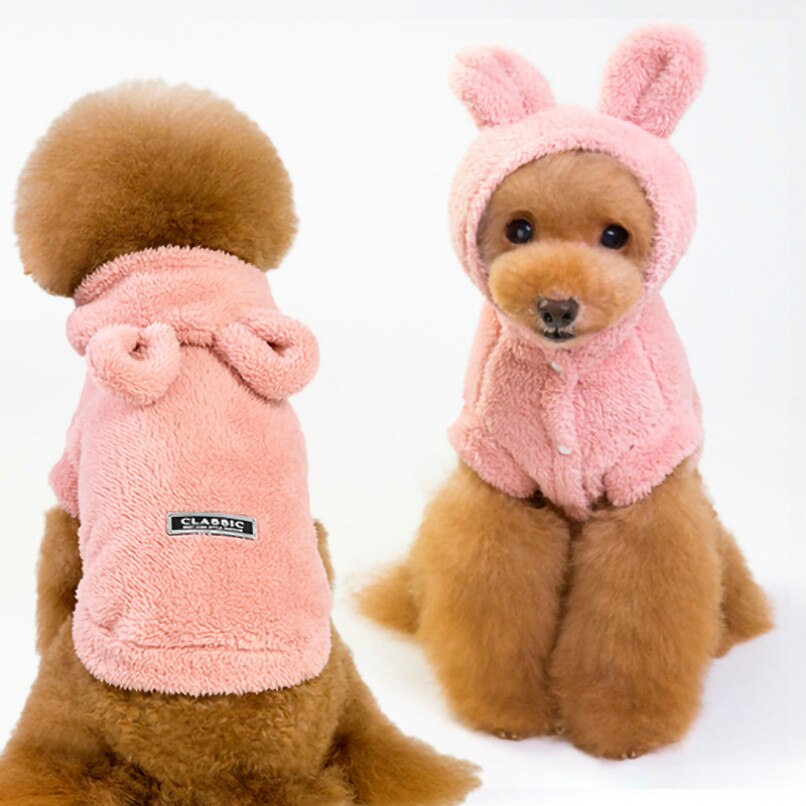 Winter Kleine Honden Jas Franse Bulldog Teddy Kleding voor Warm Houden Hond Kleren Trui Honden Bear Oor Hoodie Shirt kostuum: Pink / XXL