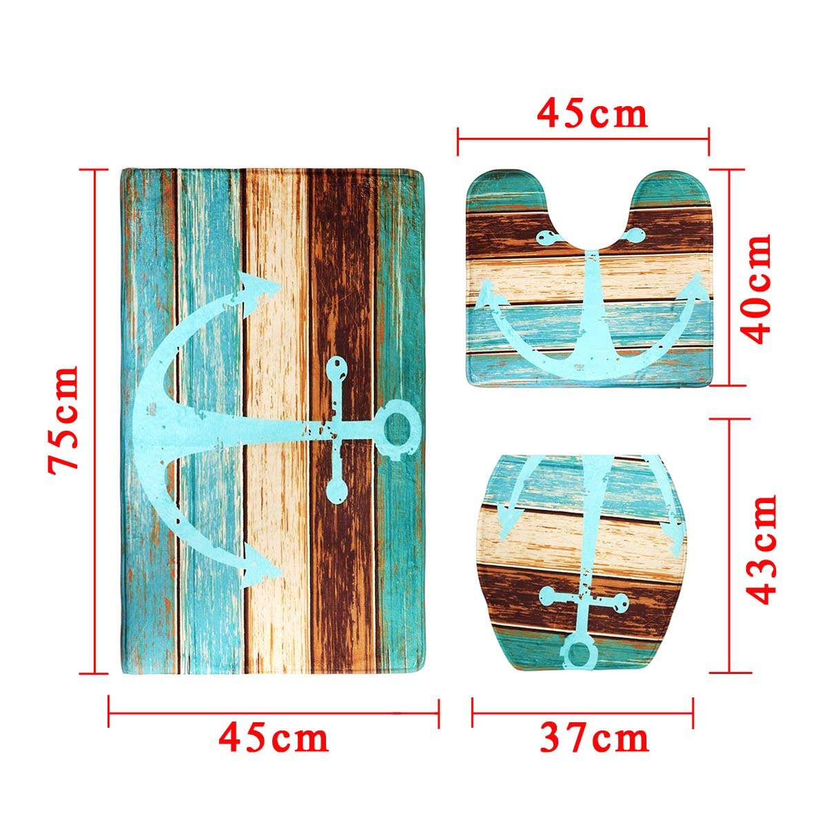 Bathroom Mat set Retro Old Style Anchor Non-Slip Carpet Toilet Seat Cover Shower 178*176cm Curtain Bath Mat Set: Bathroom Mat Set