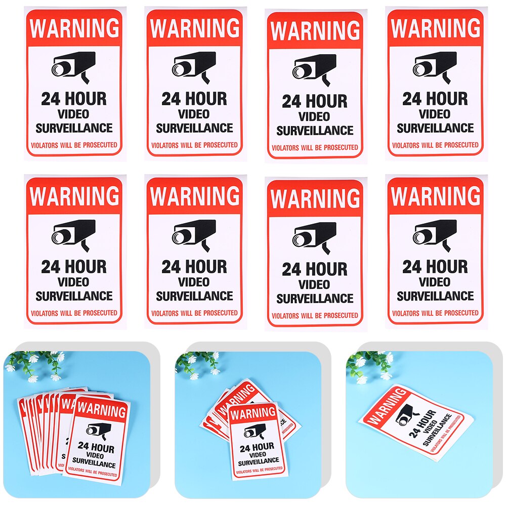 20pcs Video Surveillance Warning Sticker Adhesive 24-hour Video Surveillance Signs