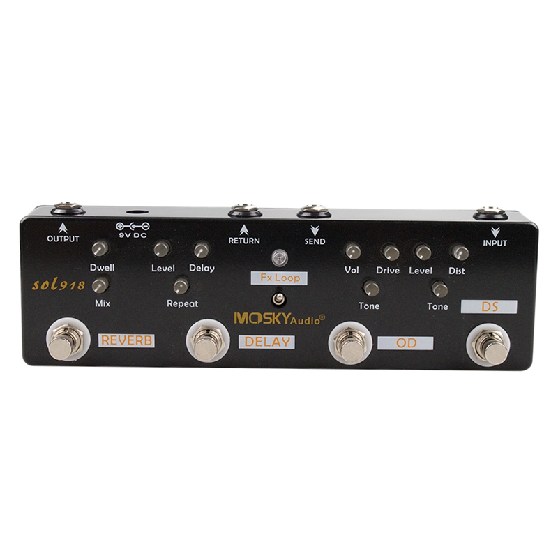 MOSKY Sol918 5-In-1 Guitar Multi-Effect Pedal Distortion Delay Reverb Overdrive Effect Pedal FX Loop Metal Shell True Bypass: Default Title