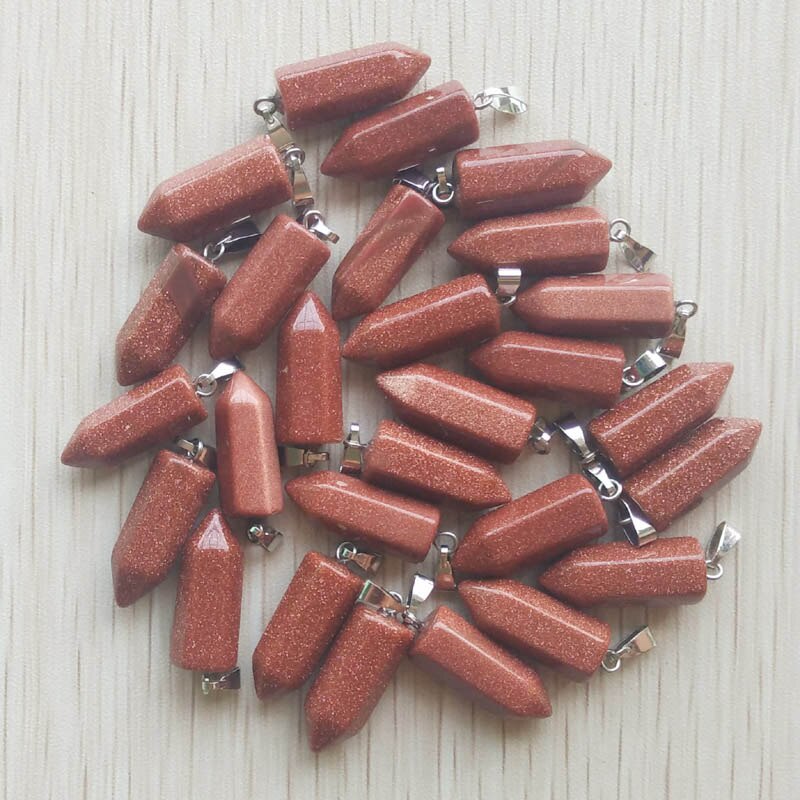 50pcs/lot bestselling good natural stone mix point pillar pendants for jewelry making: gold sand