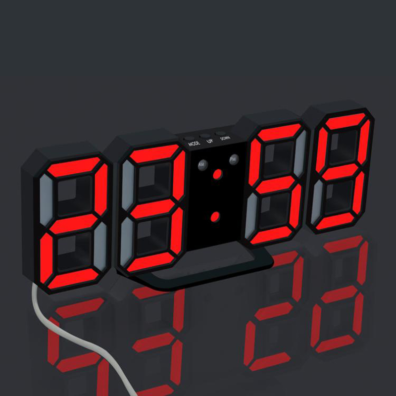 Hem vardagsrum dekoration 3d led väggklocka modern digital bordsklocka alarm nattljus klocka