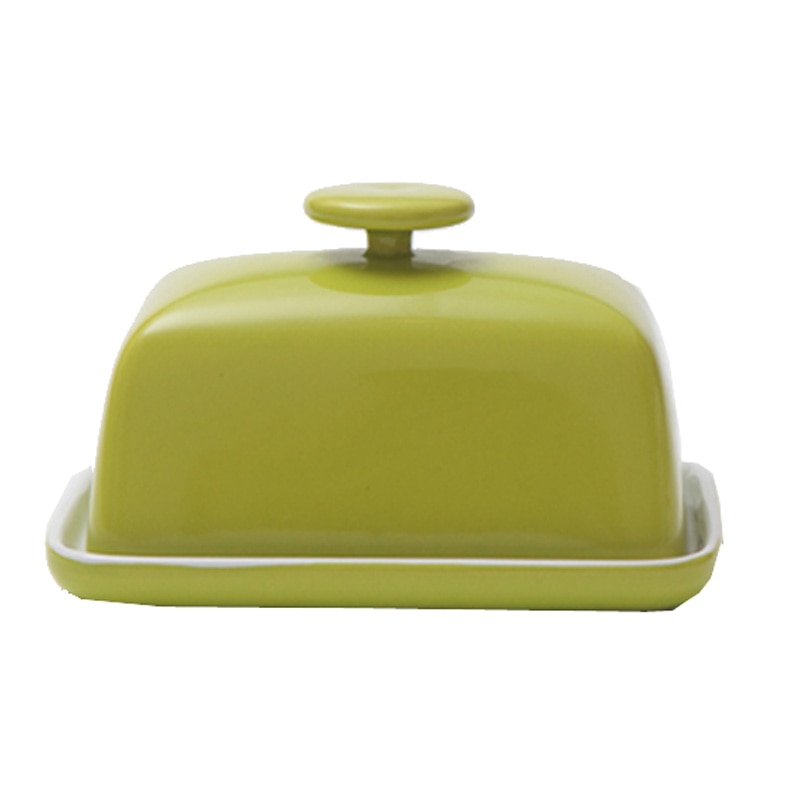 Caja de cerámica para platos de mantequilla de 6 pulgadas, caja de dulces/pastel/bandeja con tapa, con mango de diamante, negro