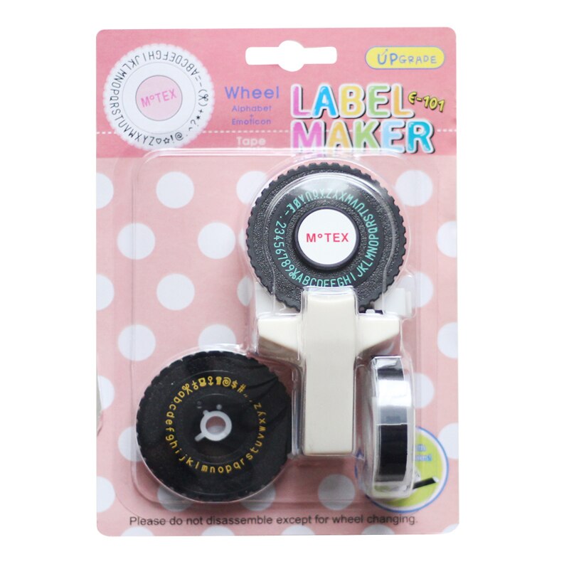 Oryginalna drukarka do etykiet MoTex E101 (z 2 kołami) do 9mm dymo 3D taśma ręczna maszyna do etykietowania maszyn do pisania (mała czcionka): White machine