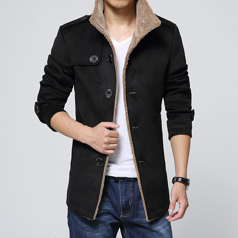 Manteau d'hiver noir pour hommes, manteau épais à manches longues, grande taille, coupe-vent vêtement d'extérieur en laine mélangé 3xl 4xl: Black / M
