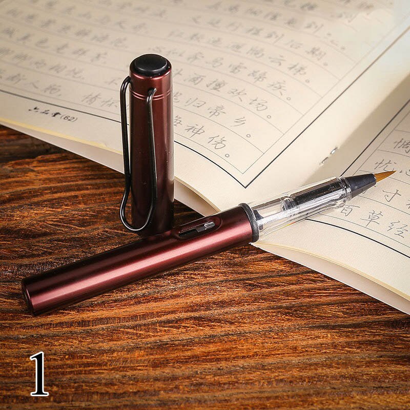 Pluma con pincel suave para agua de estilo fuente, bolígrafo de acuarela de tinta recargable de Metal para pintar dibujo y caligrafía, suministros de arte para niños,: brown