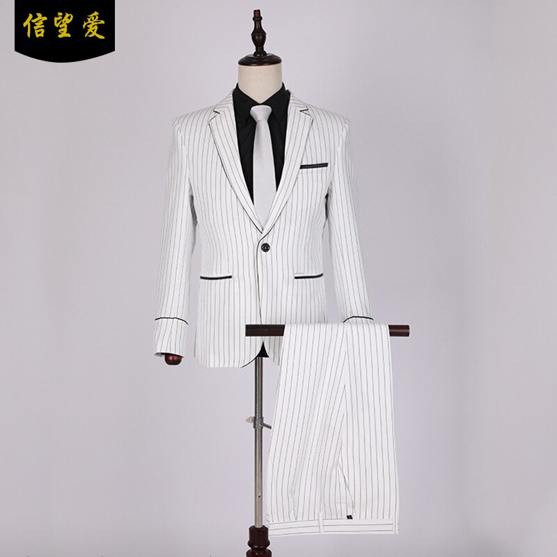 hombres Vertical rayas conjunto joven Casual negocio guapo traje