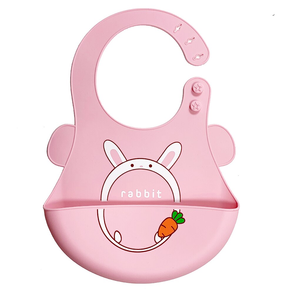 Baby Bibs Waterproof Silicone Feeding Baby Saliva Towel Newborn Cartoon Aprons Baby Bibs Adjustable Buttons Burp Cloths: Rabbit