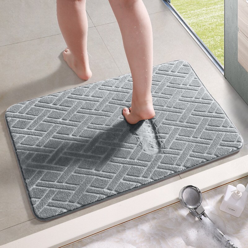 Soft Bathroom Mat Home Shower Cotton Bath Rug Corridor Coral Fleece Water Absorbent Carpet Anti-slip Product Kitchen Floor Set: gray-B 40x60