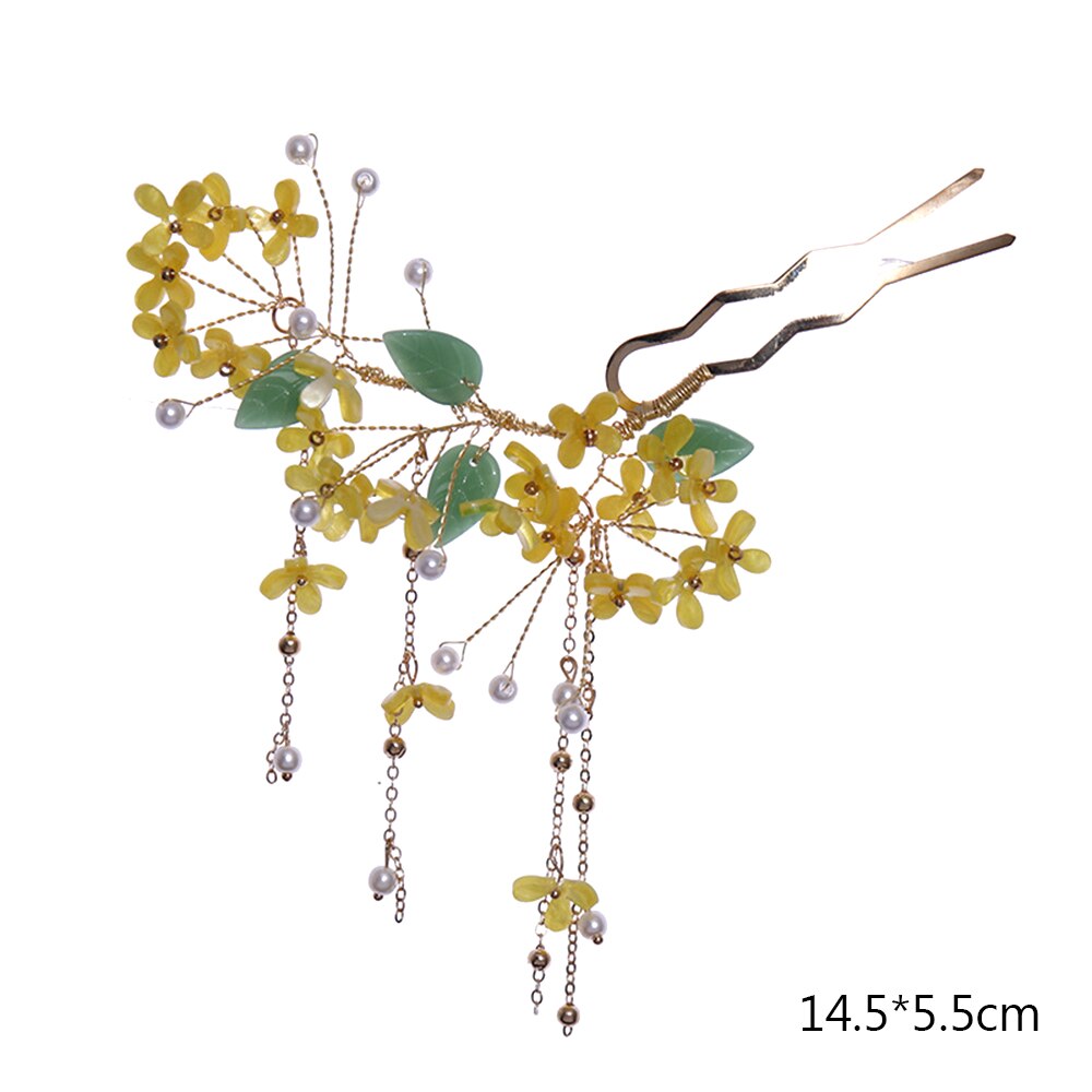 Chinese Ancient Style Hairpins Clips Yellow Osmanthus Fragrans Flower Hair Sticks Forks for Women Girls Hanfu Dress Hair Jewelry: Default Title