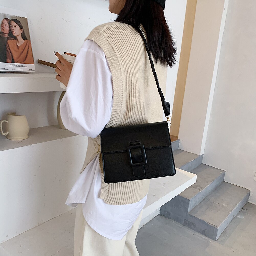 Pu læder crossbody tasker små ensfarvede sommer dame skulder håndtasker kvindelige simple totes til kvinder trend