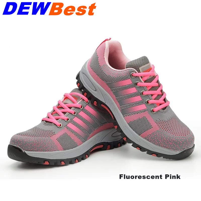 Pink Women safety shoes breathable work boots light bot and comfortable safety boots with steel toe and steel sole: 512-fluorescentPink / 40