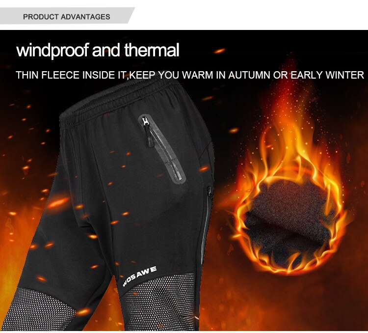 WOSAWE Winter Cycling Pants Men Fleece warm Windproof waterproof Racing MTB Bicycle Riding Pants cycling Trousers