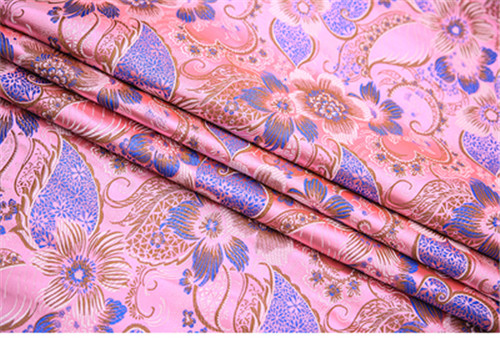 CF654 The High Florals Embroidery Jacquard Silk Brocade Fabric Chinese Wedding Dress Fabric Buddhism Clothes: pink 1 meter