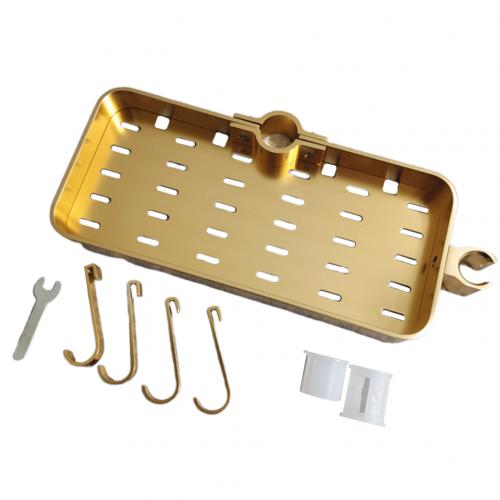 Bathroom Shampoo Storage Tray Lifting Rod No Drilling Rectangle Shower Shelf: Golden