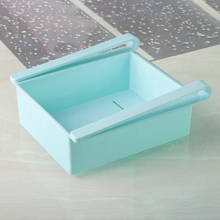 Køleskab justerbar strækbar organizer skuffe kurv køleskab skuffer frisk spacer lag mad opbevaringsstativ: Blå 16.5 x 15.5 x 7cm