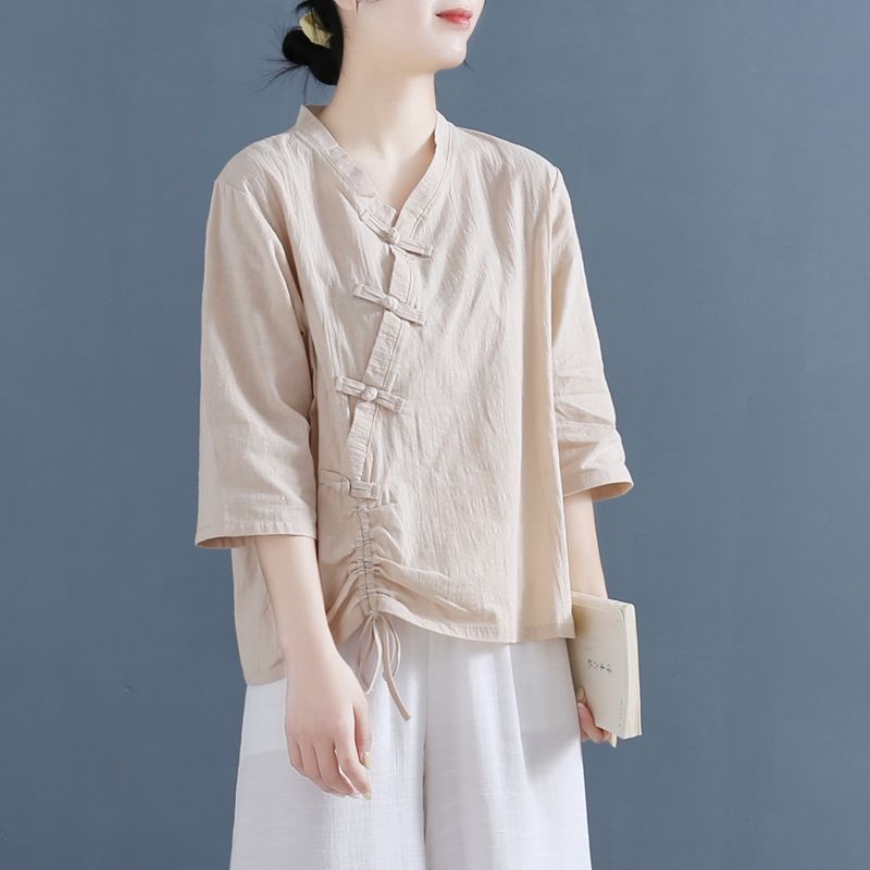 Woman Traditional Chinese Clothing Retro Solid Color Hanfu Top Women Tops Oriental Tang Suit Chinese Blouse 12700: 1
