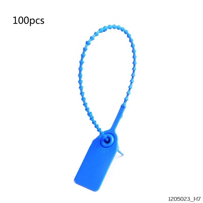 100 Stuks Wegwerp Plastic Pull-Tite Security Seals Bewegwijzering Genummerd Zelf Sloten: Blauw