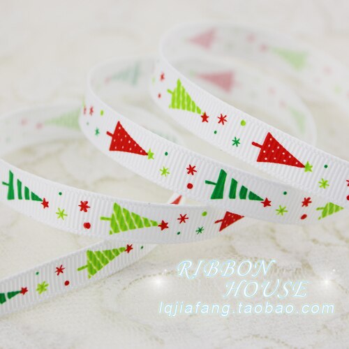 Rubans en Satin -grain 10mm, 2 mètres/lot, pour décoration de la saint-valentin, noël, pour emballage: White ChristmasTree