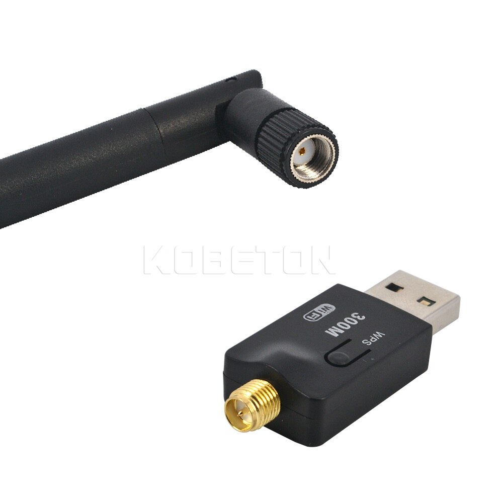 KEBETEME haute vitesse 300 Mbps Mini sans fil USB WiFi adaptateur carte lan avec antenne externe et bouton de fonction WPS pour ordinateur portable