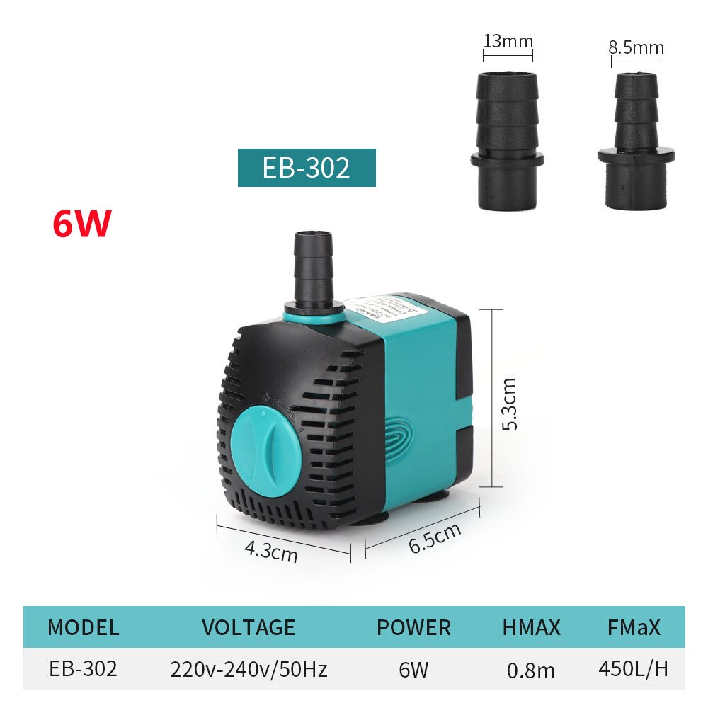 EU 220V-240V 3-60W Aquarium Submersible Water Pump Fountain Filter Fish Pond Quiet Water Pump Tank Fountain Side Suction Pump: 6W